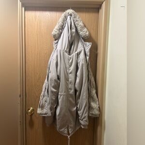 Beige Hollister Parka with Faux Fur Trim